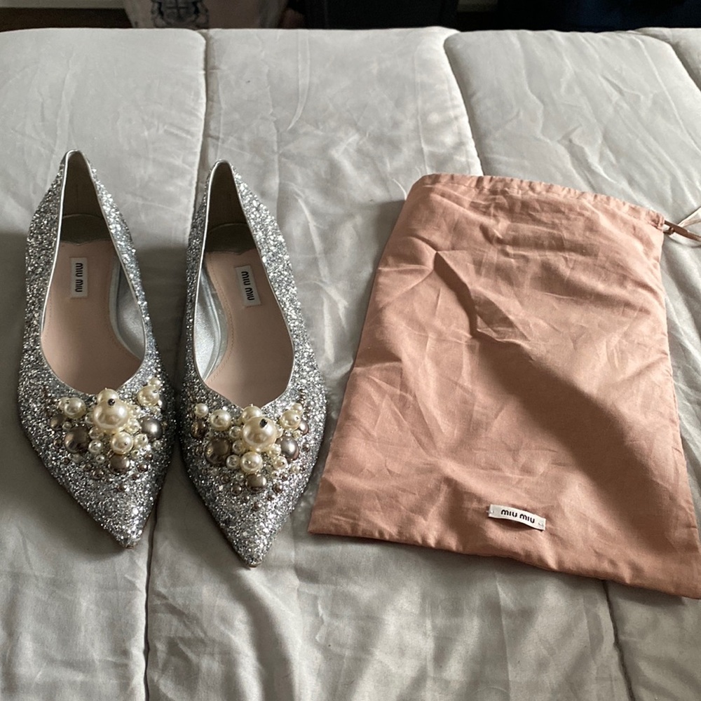 Miu Miu glitter pointed toe flats